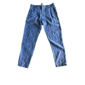 Porter & Ash Linen Pants Mens 30 Blue Chambray Drawstring Tapered Beach Trousers